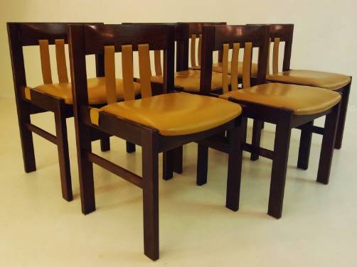 Ado Chale style set of six dining chairs in African rosewood, 1970`s ca, Belgian